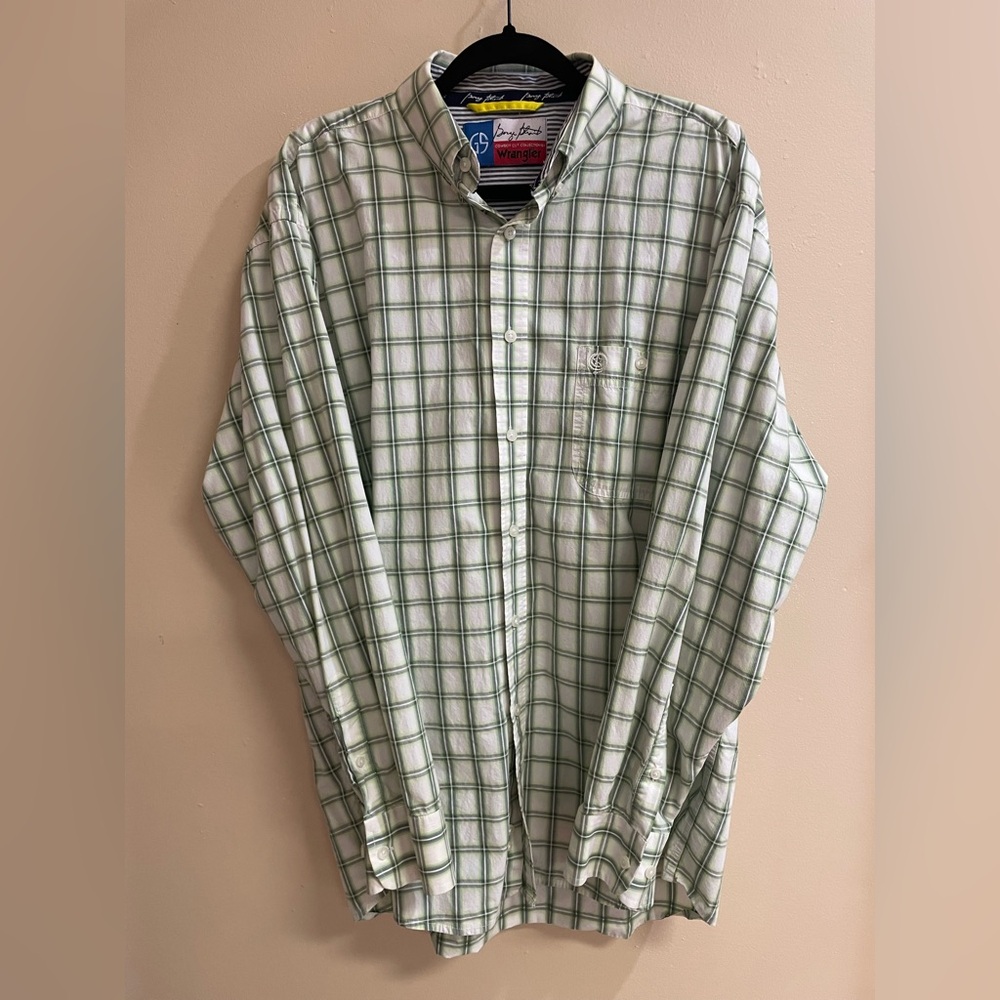 Wrangler George Strait White Green Plaid LS BD Shirt Men’s Size L